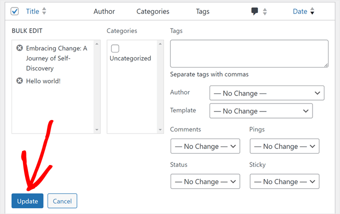 如何正确地从 Wix 切换到 WordPress（分步指南） bulk-edit-update-posts-min20251108_ -17
