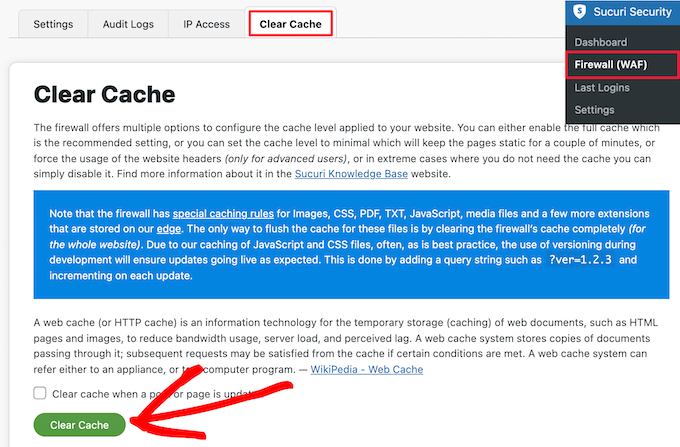 如何清除 WordPress 缓存（分步指南） clear-sucuri-cache20251107_ -11
