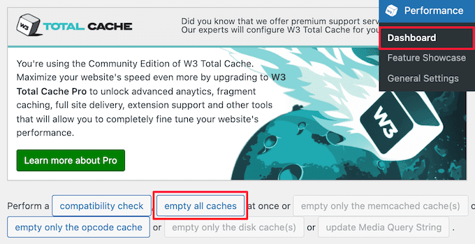 如何清除 WordPress 缓存（分步指南） clear-w3-total-cache20251107_ -7