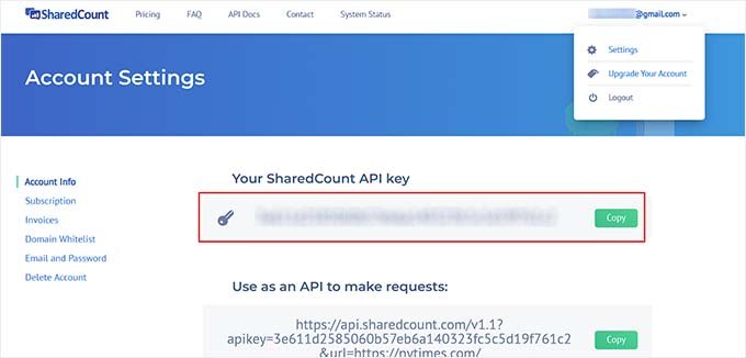 如何在 WordPress 中添加社交分享按钮（4 种简单方法） copy-sharedcount-api-key20251114_ -40