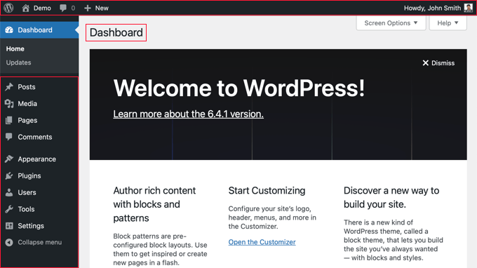 如何正确地从 Wix 切换到 WordPress（分步指南） dashboardadminsections20251108_ -7