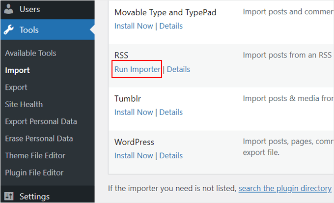 如何正确地从 Wix 切换到 WordPress（分步指南） rss-run-importer-min20251108_ -11