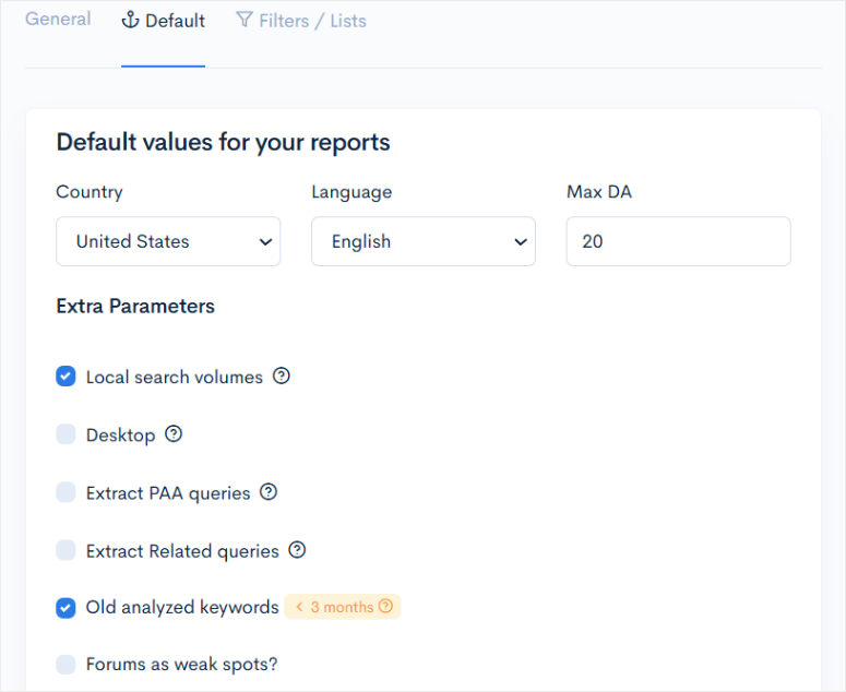 LowFruits评测：功能强大的关键词研究工具SEO工具 lowfruits-customize-default-values20251201_ -7