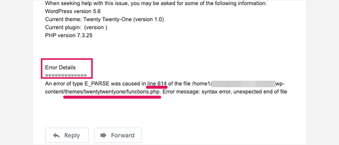 如何修复 WordPress 中的严重错误(分步指南) recoveryemail-errordetails20251201_ -7 如何修复 WordPress 中的严重错误(分步指南) recoveryemail-errordetails20251201_ -7