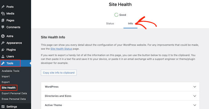 如何修复 WordPress 中的严重错误(分步指南) site-health-info20251201_ -24 如何修复 WordPress 中的严重错误(分步指南) site-health-info20251201_ -24