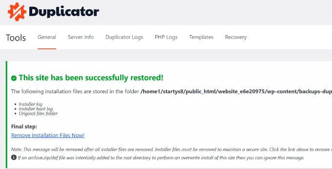 新手指南:如何从备份恢复 WordPress view-site-restore-succes-message20251201_-1 -13 新手指南:如何从备份恢复 WordPress view-site-restore-succes-message20251201_-1 -13